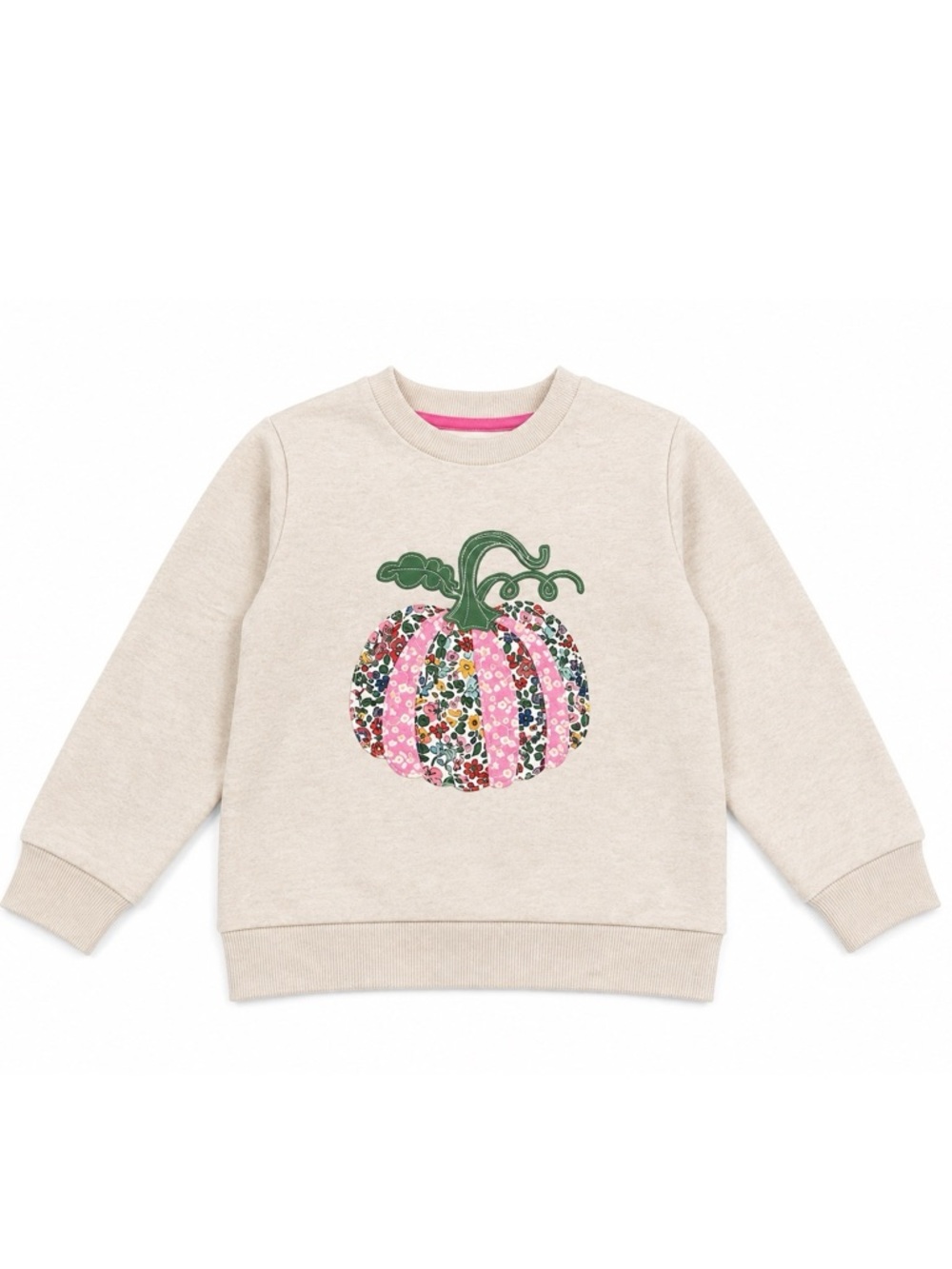 New - Mini Boden Girls Pumpkin Appliqué Sweatshirt Oatmeal | Size 6-7